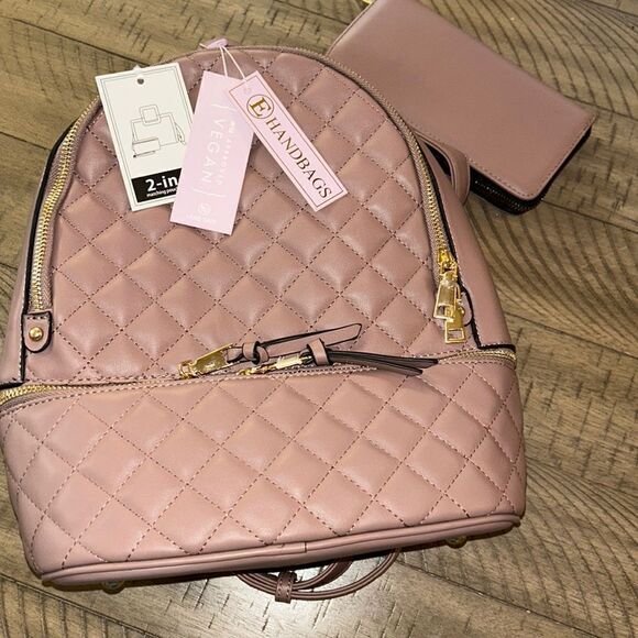 eHandbags Handbags - NWT Vegan 🌱 Quilted Backpack 🎒 & Wallet Set Adjustable straps Dusty Rose 🌹